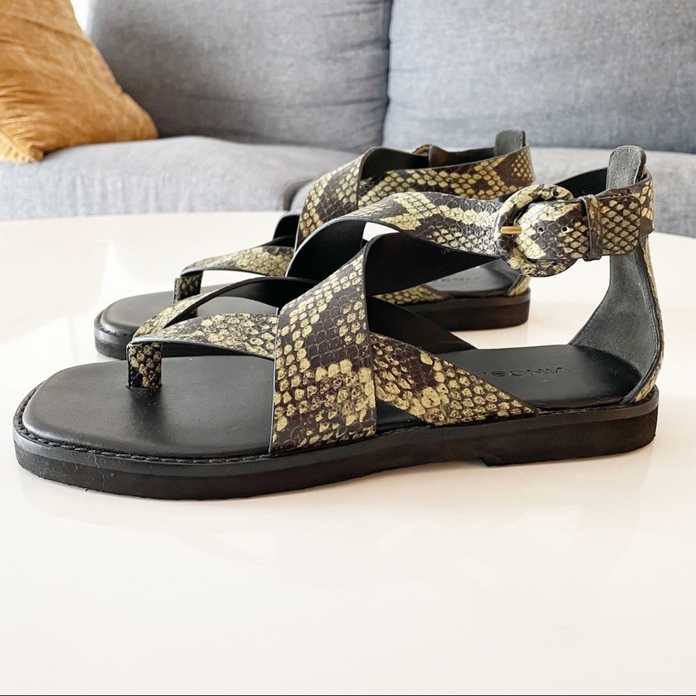 Vince ‘Morris’ Leather Snake Gladiator Sandal Green